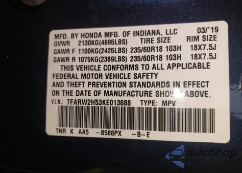2019 Honda Cr-V Ex from USA, damaged, VIN 7FARW2H53KE013688